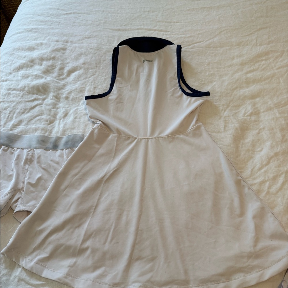 Girl's Prince White Polo Tennis Dress with Navy Accents